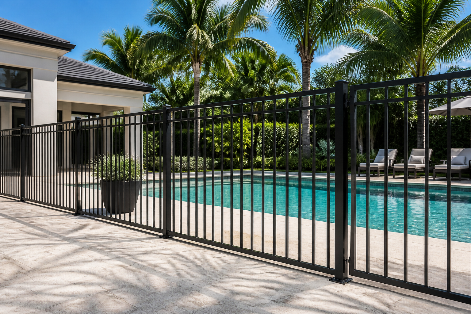 Black aluminum pool fence concept