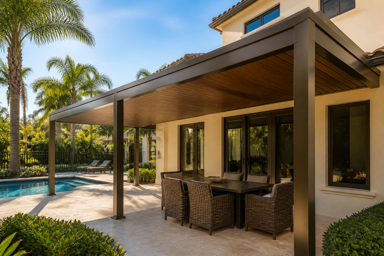Attached aluminum pergola concept for South Florida