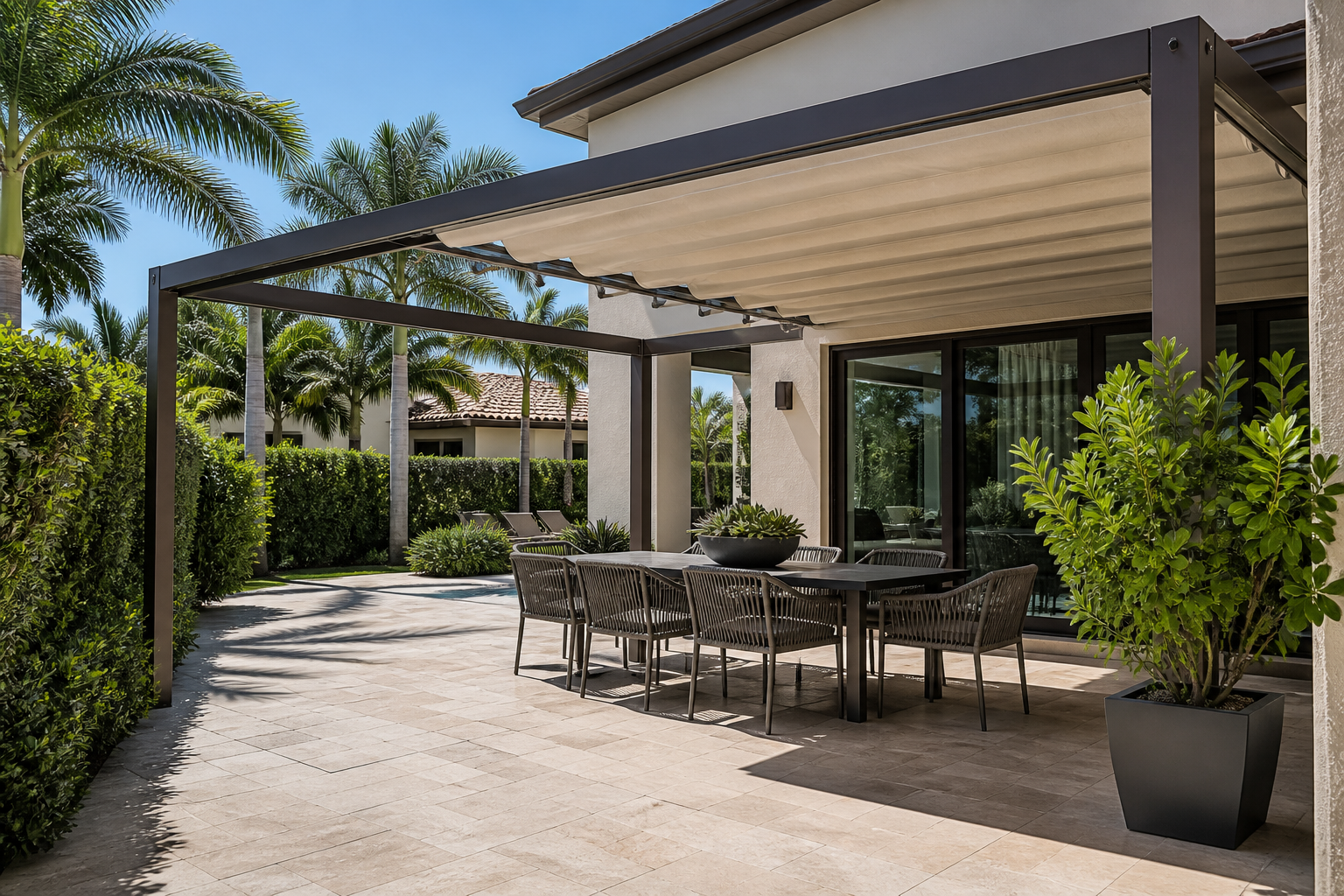 Retractable fabric-roof aluminum pergola