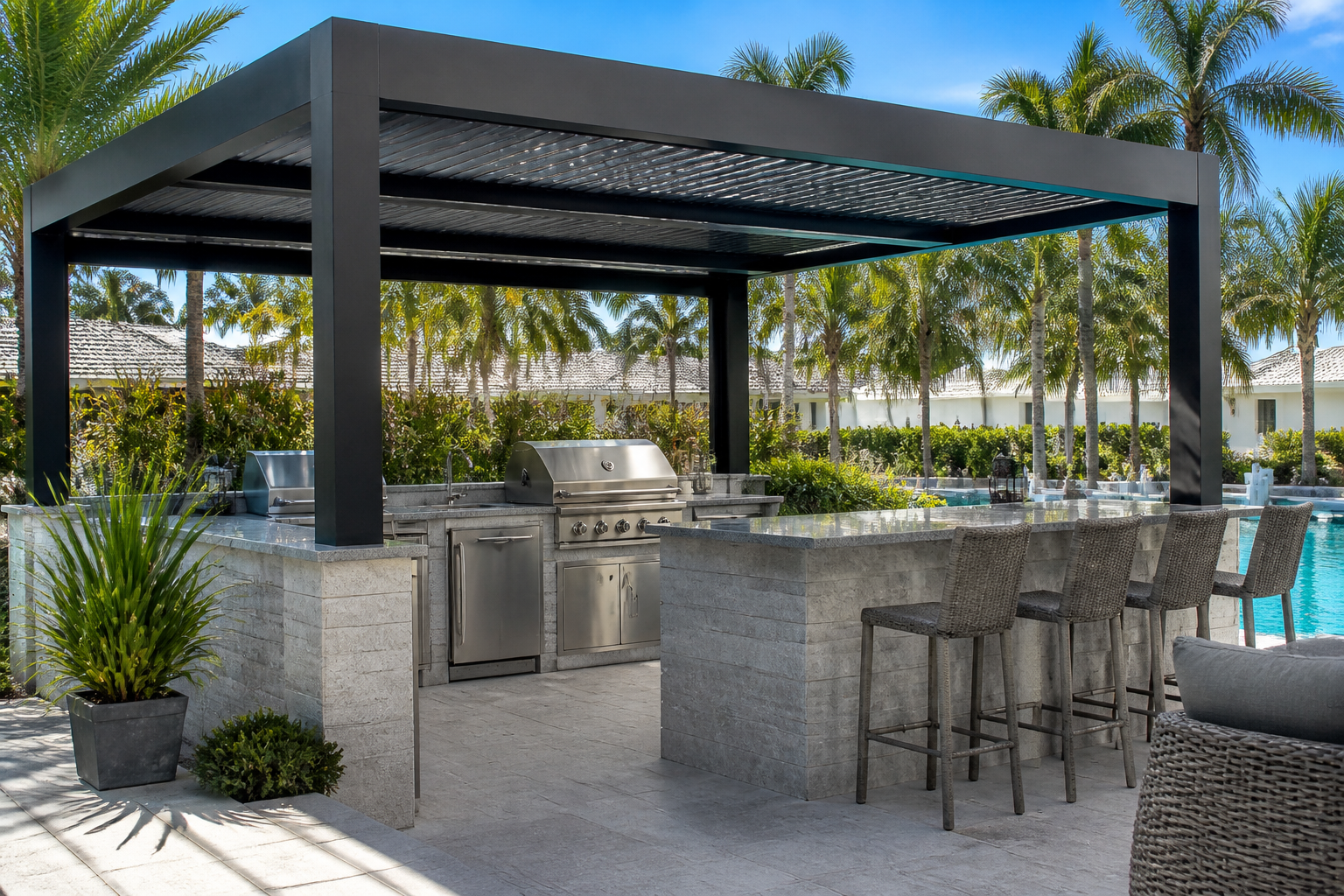 Outdoor kitchen by the pool — typical South Florida look (example)