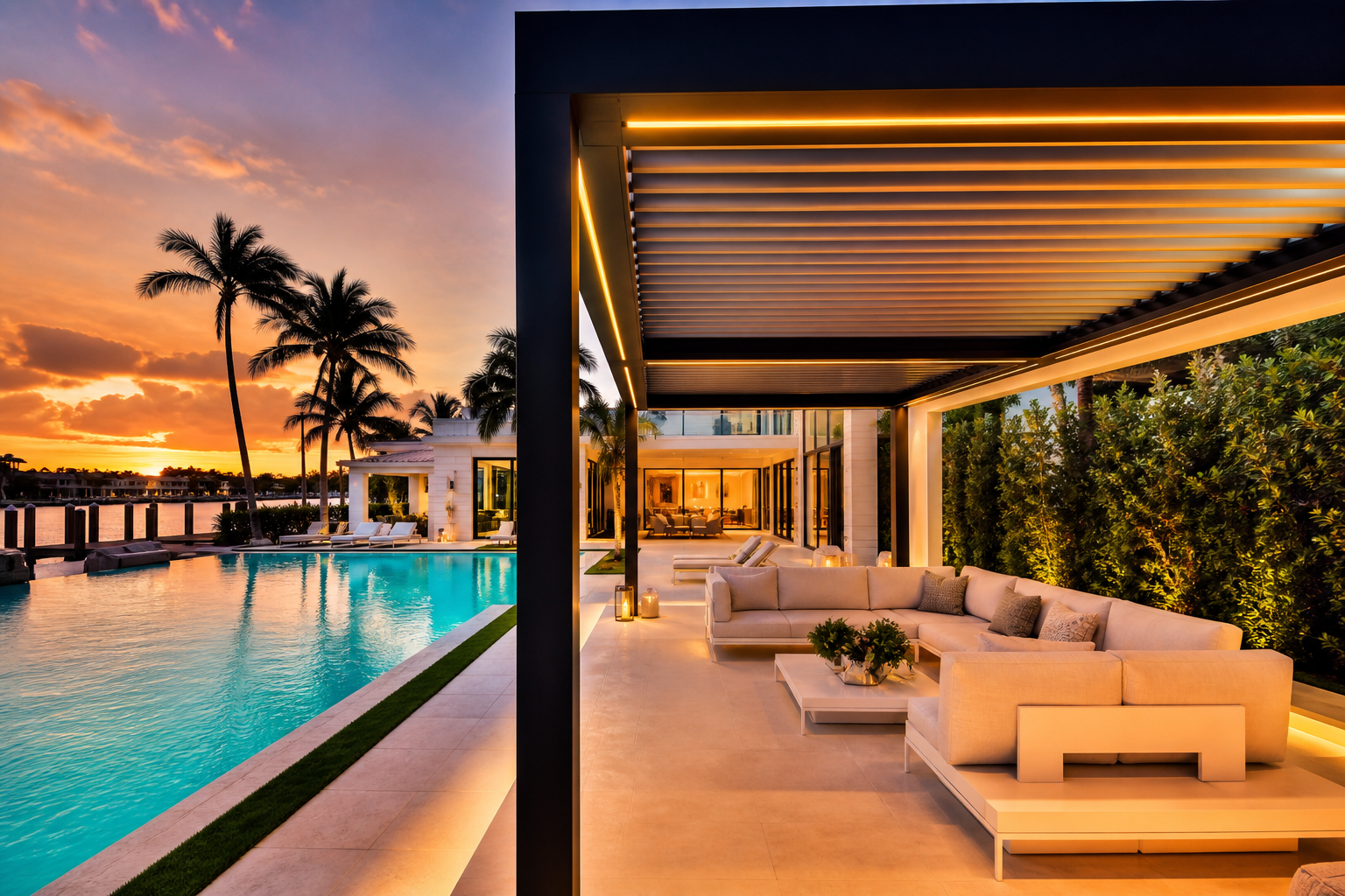 Luxury poolside pergola — typical South Florida look (example)