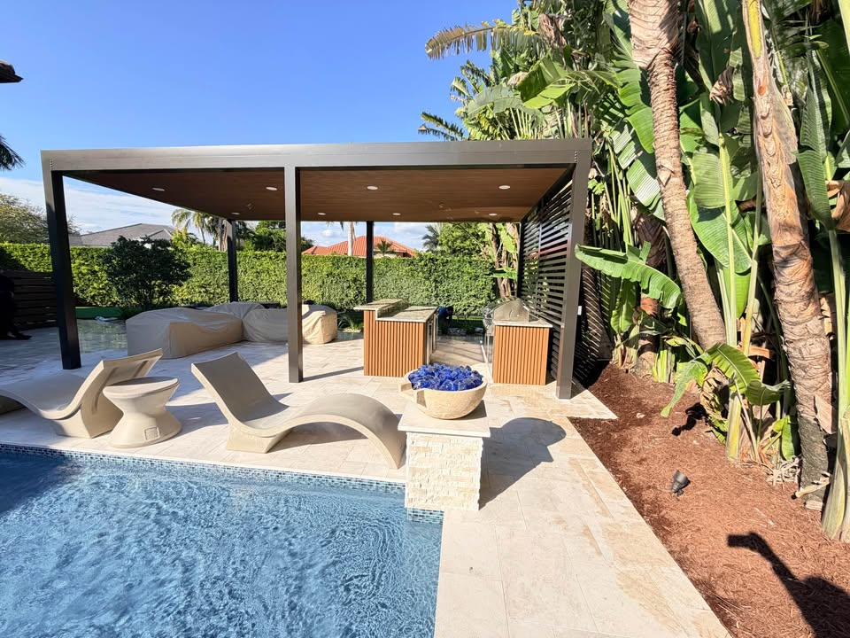 Poolside pergola with outdoor kitchen