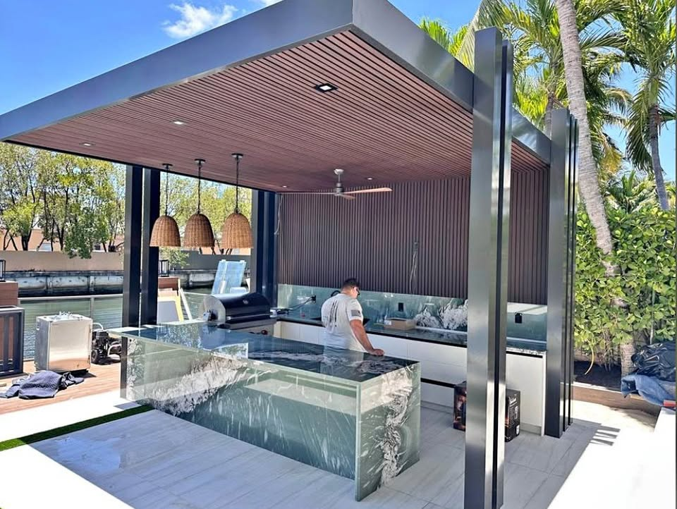 Canal-front outdoor kitchen