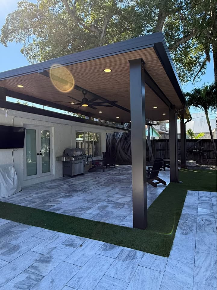 Patio cover with wood ceiling